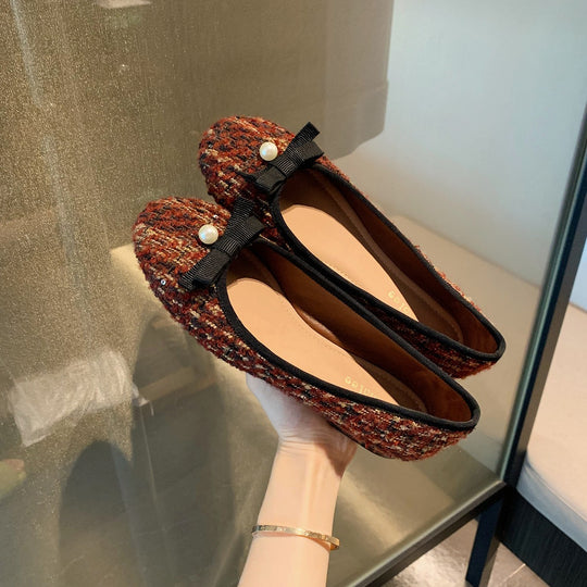 Damen Ballerina mit trendigem Tweed-Obermaterial und elegantem Perlenakzent EB