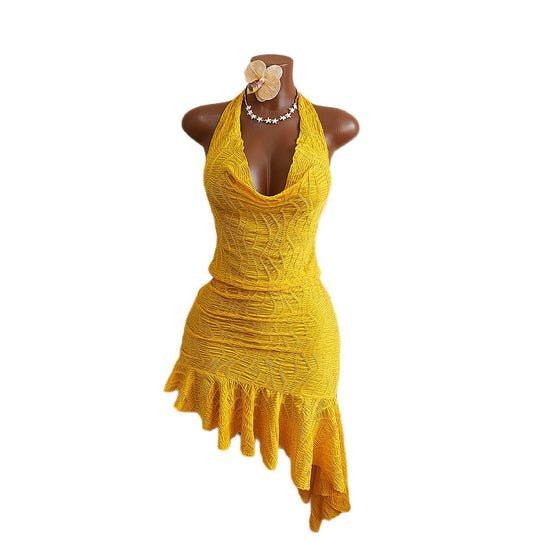 Damen Neckholder-Rüschenkleid EB
