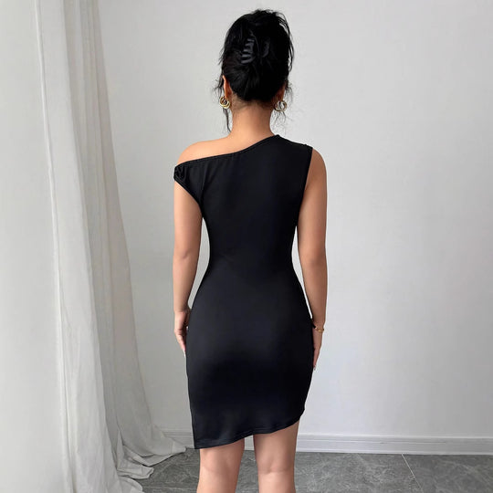 Damen nan asymmetrisches Einschulter-Minikleid mit Taillenraffung und figurbetonter Stretch-Passform EB