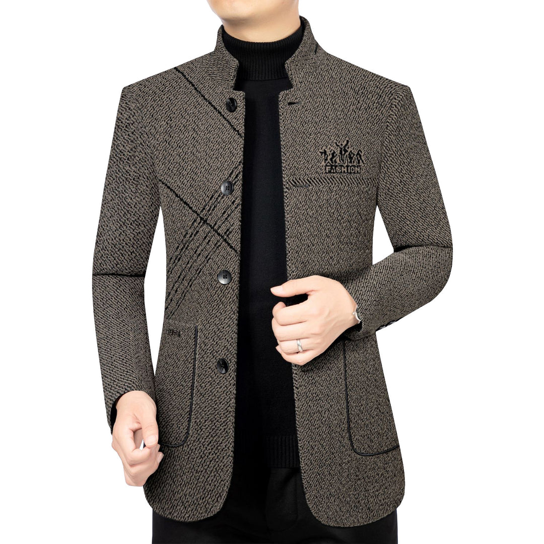 Herren Wollmantel mit Teddyfutter, Stehkragen und schmaler Silhouette EB