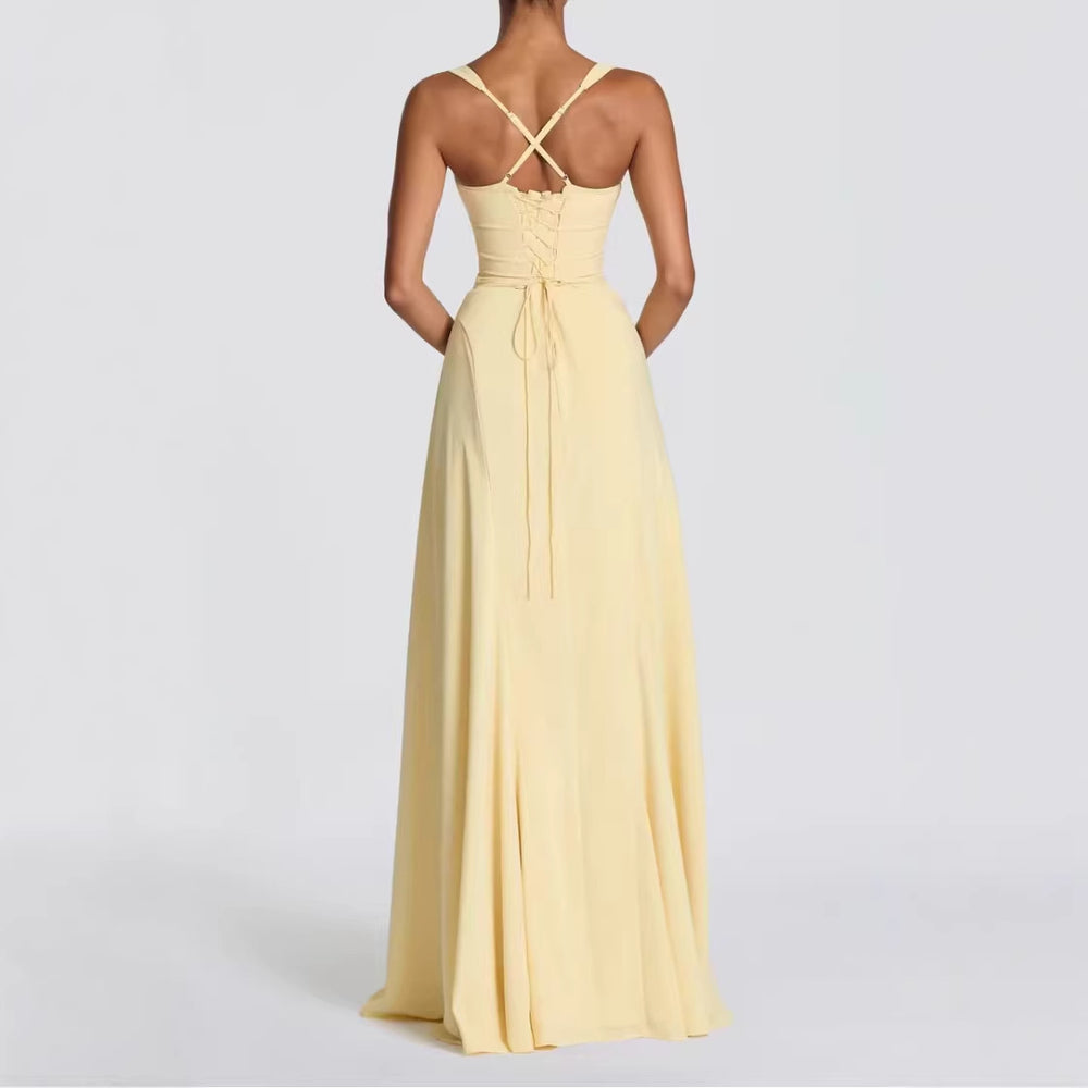Damen Elegantes Maxikleid mit herzförmigem Ausschnitt und fließendem Stoff EB
