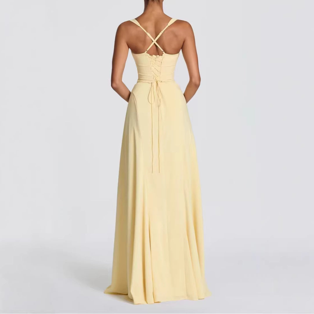 Damen Elegantes Maxikleid mit herzförmigem Ausschnitt und fließendem Stoff EB