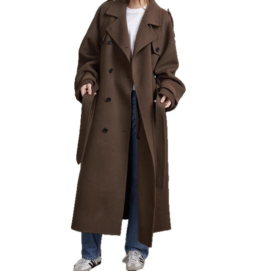 Damen Oversized Trenchcoat aus hochwertigem Wollgemisch mit doppelter Knopfleiste EB