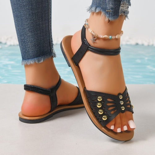 Damen Bequeme Riemensandalen mit funkelnden Verzierungen EB