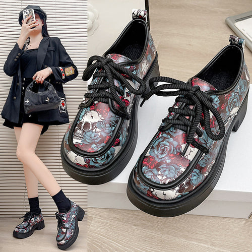 Damen Modische Plateausneaker mit floralem Muster und ausgefallenem Design EB