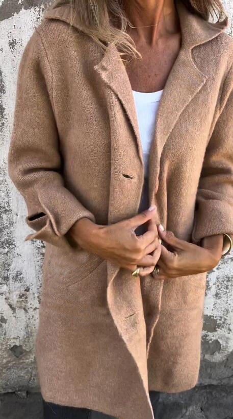 Damen nan Oversize Wollmix-Mantel mit Reverskragen aufgesetzten Taschen geknöpfter Front und umgeschlagenen Ärmeln EB