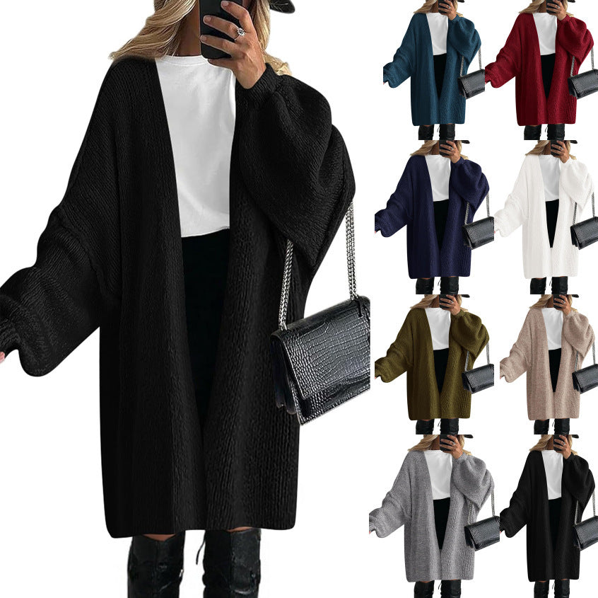 Damen Übergroßer Strickmantel mit offener Front und langen Ärmeln EB