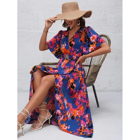 Damen Maxikleid mit elegantem Wickelstil und raffinierten Ärmeln EB
