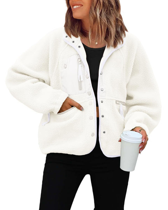 Damen kuschelige Fleecejacke mit praktischen Taschen EB