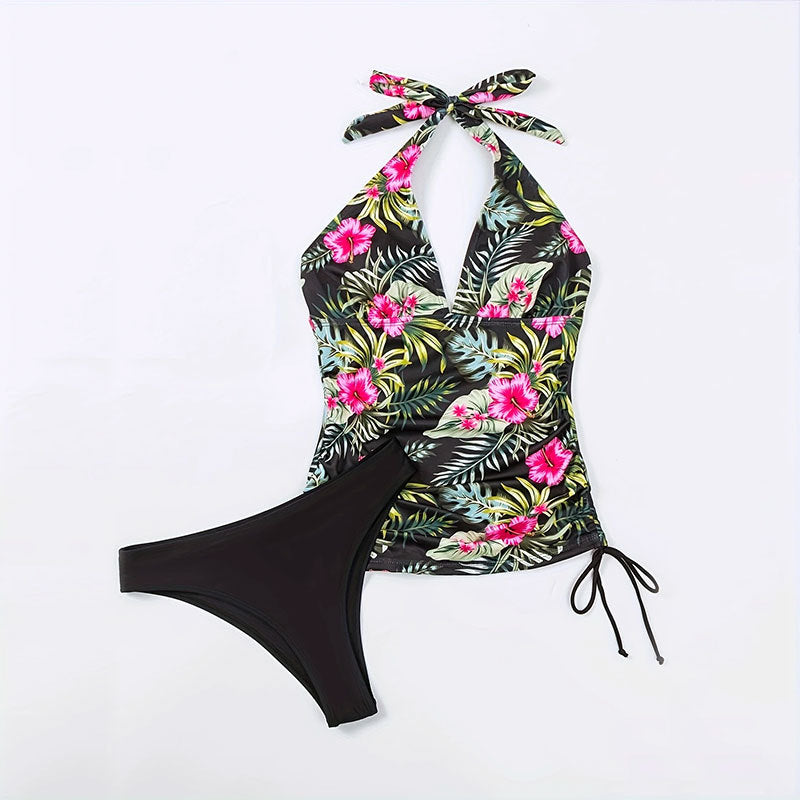 Damen Tankini-Set mit floralem Oberteil und hohem Taillenslip EB