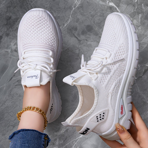 Damen nan sockenähnlicher Strick-Fit Sneaker mit elastischer Schnürung, gelochter Fersenverstärkung und dämpfender Plateau-Sohle EB