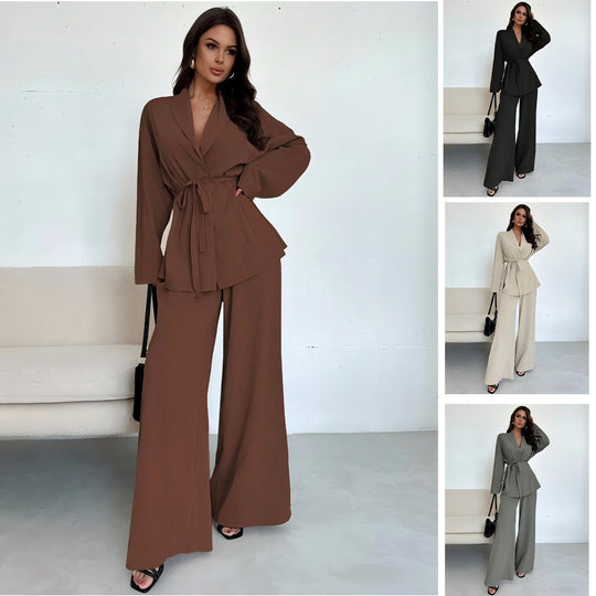 Damen elegantes, weiches Jumpsuit mit Bindegürtel EB
