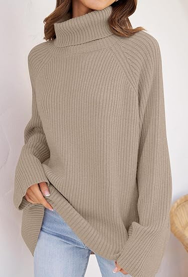 Damen Feinstrickpullover mit hohem Kragen und weitem Schnitt EB