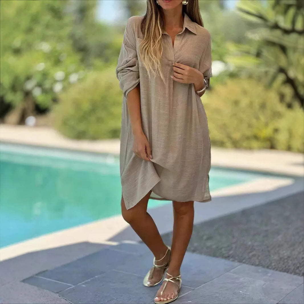 Damen Leichtes Hemdblusenkleid aus luftiger Baumwolle mit Knopfdetails EB