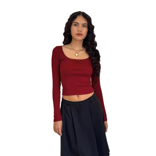 Damen Langarmshirt mit eleganter Rüsche und körpernaher Passform EB