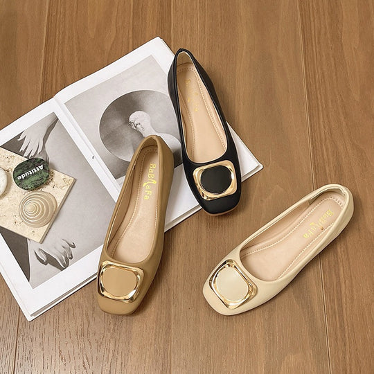Damen elegante Ballerinas mit modischem Quadratverschluss EB