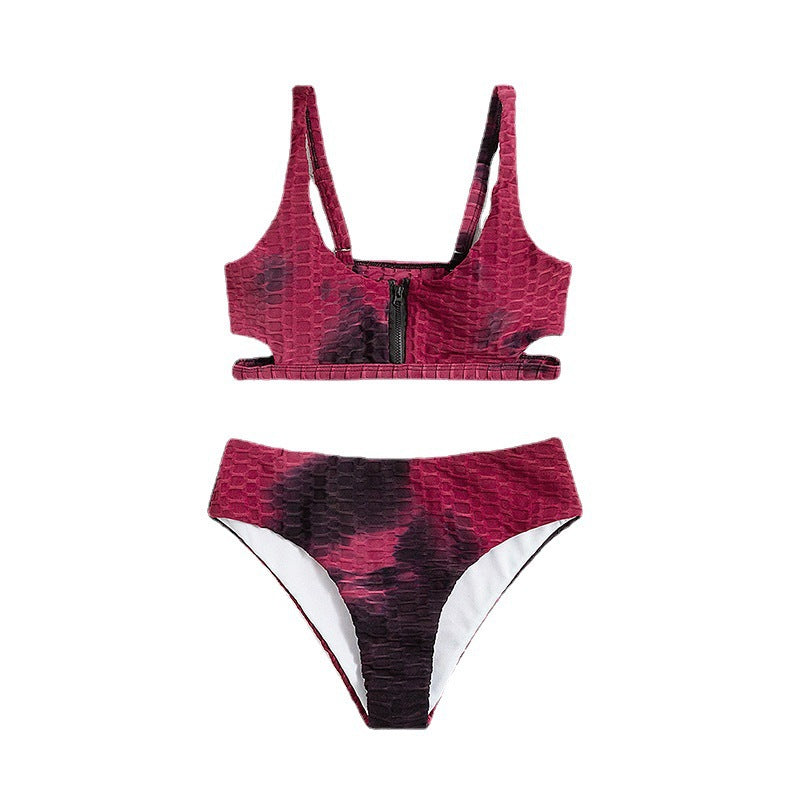 Damen Sportlicher Bikini mit hohem Kragen und Reißverschluss EB