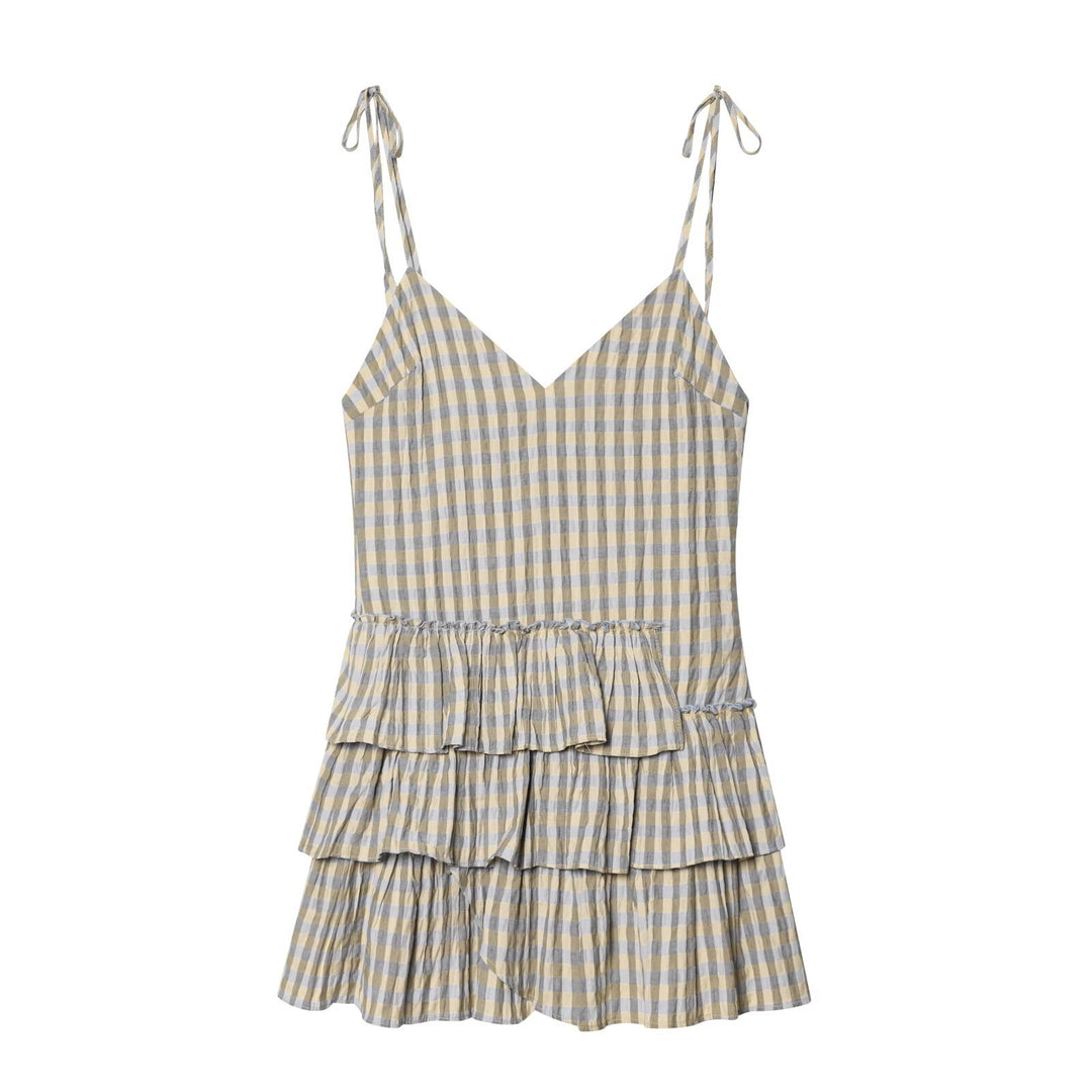 Damen Sommerkleid mit fließenden Volants und V-Ausschnitt EB