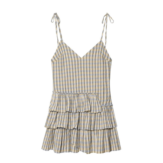 Damen Sommerkleid mit fließenden Volants und V-Ausschnitt EB