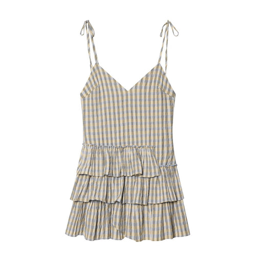 Damen Sommerkleid mit fließenden Volants und V-Ausschnitt EB