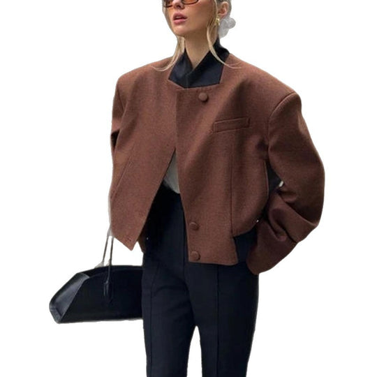 Damen modische cropped Jacke mit eleganten Knopfdetails EB