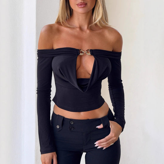 Damen Off-Shoulder Oberteil mit dekorativem Verschluss EB