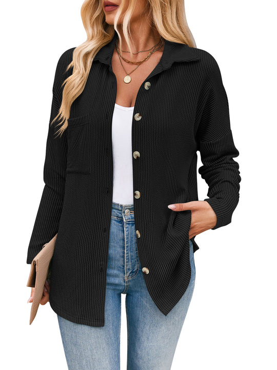 Damen lässige Strickjacke mit Knopfleiste EB