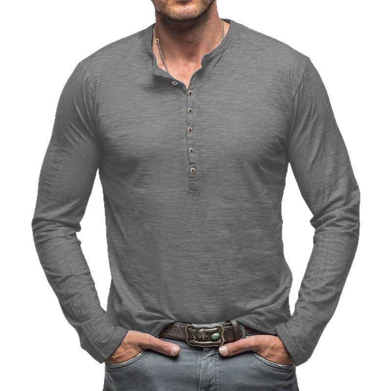 Herren Langarm Henley-Shirt mit Knopfleiste und weichem Baumwollmix EB