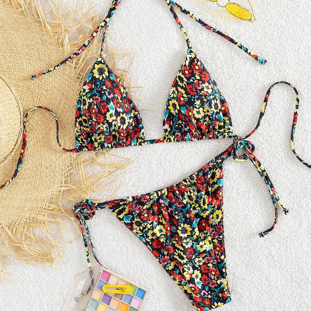 Damen Triangel-Bikini mit verspieltem Blumenmuster EB
