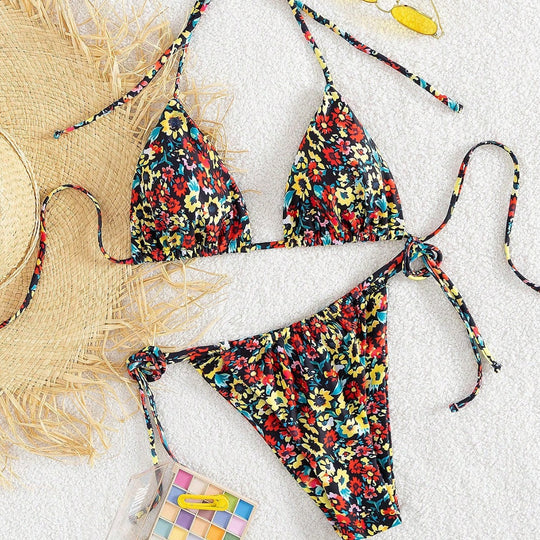 Damen Triangel-Bikini mit verspieltem Blumenmuster EB