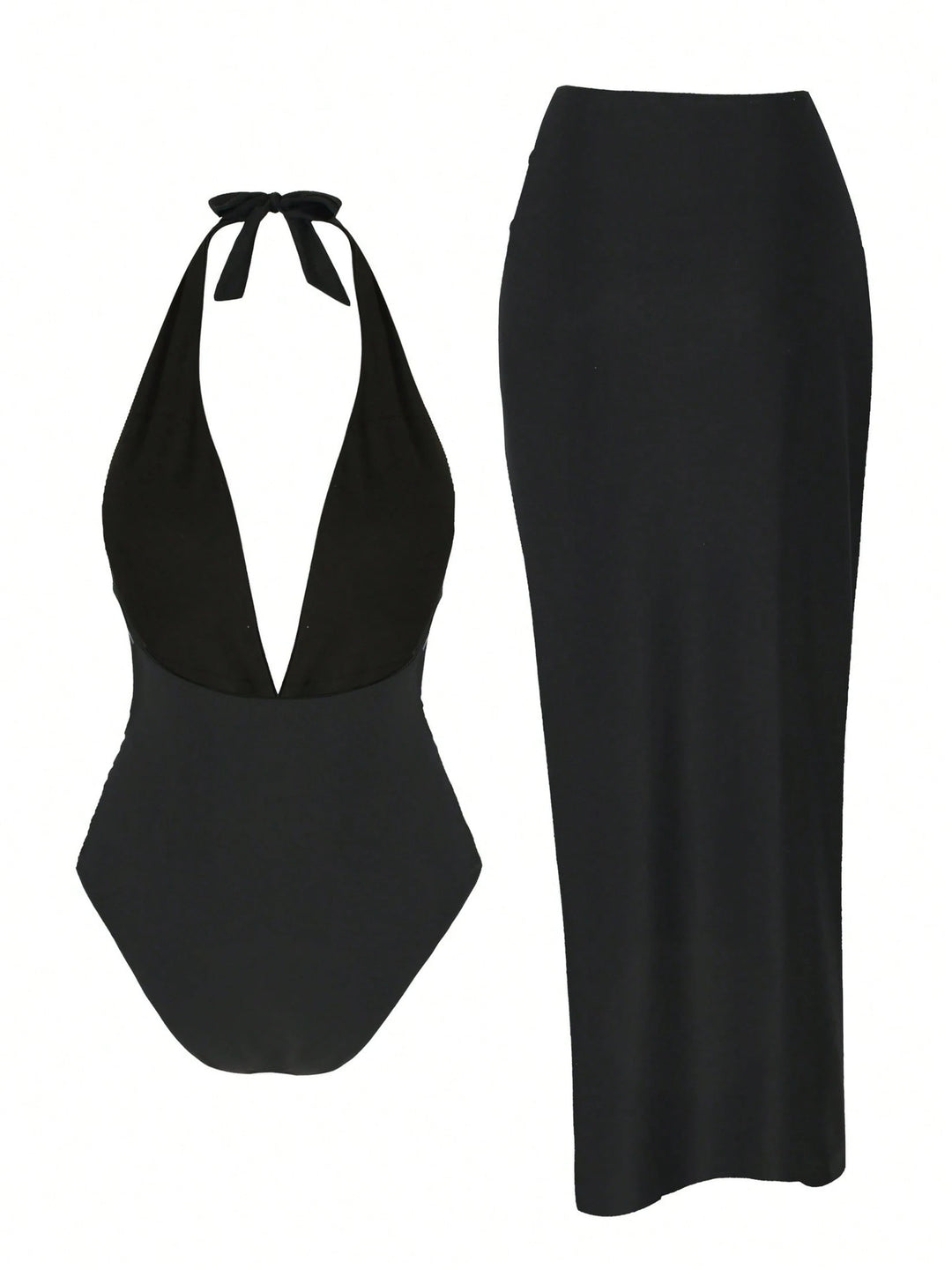 Damen elegantes Maxi-Kleid mit tiefem V-Ausschnitt und goldenen Details EB