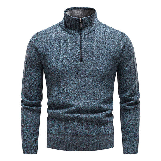 Herren eleganter Strickpullover mit Stehkragen und kurzer Reißverschluss EB