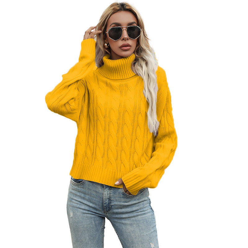Damen Grobstrickpullover mit hochgeschlossenem Kragen und lockerer Passform EB
