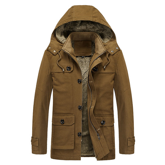 Herren Canvas-Militärparka mit Teddy-Fleece Innenfutter und Multifunktions‑Taschen EB