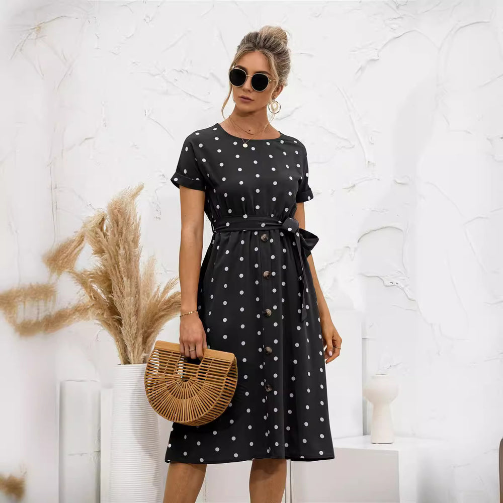 Damen Kleid mit Knopfleiste und modernen Punkte-Design EB