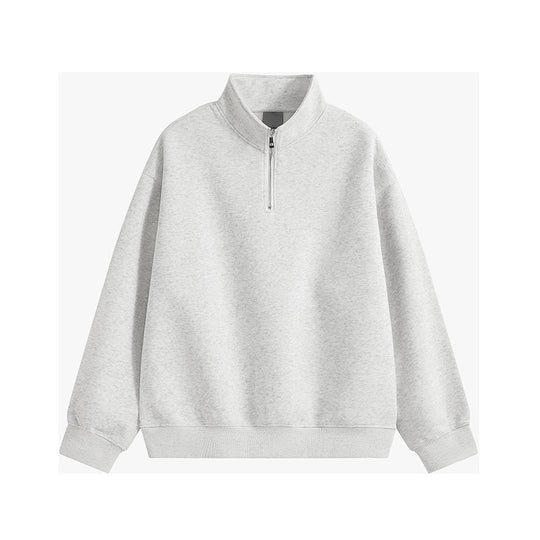 Unisex oversized Halbzip-Sweatshirt mit Stehkragen, Rippbündchen und weichem Fleece-Innenfutter EB
