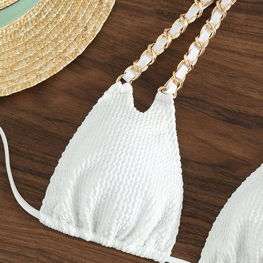 Damen Triangel-Bikini mit goldfarbenen Kettenakzenten EB