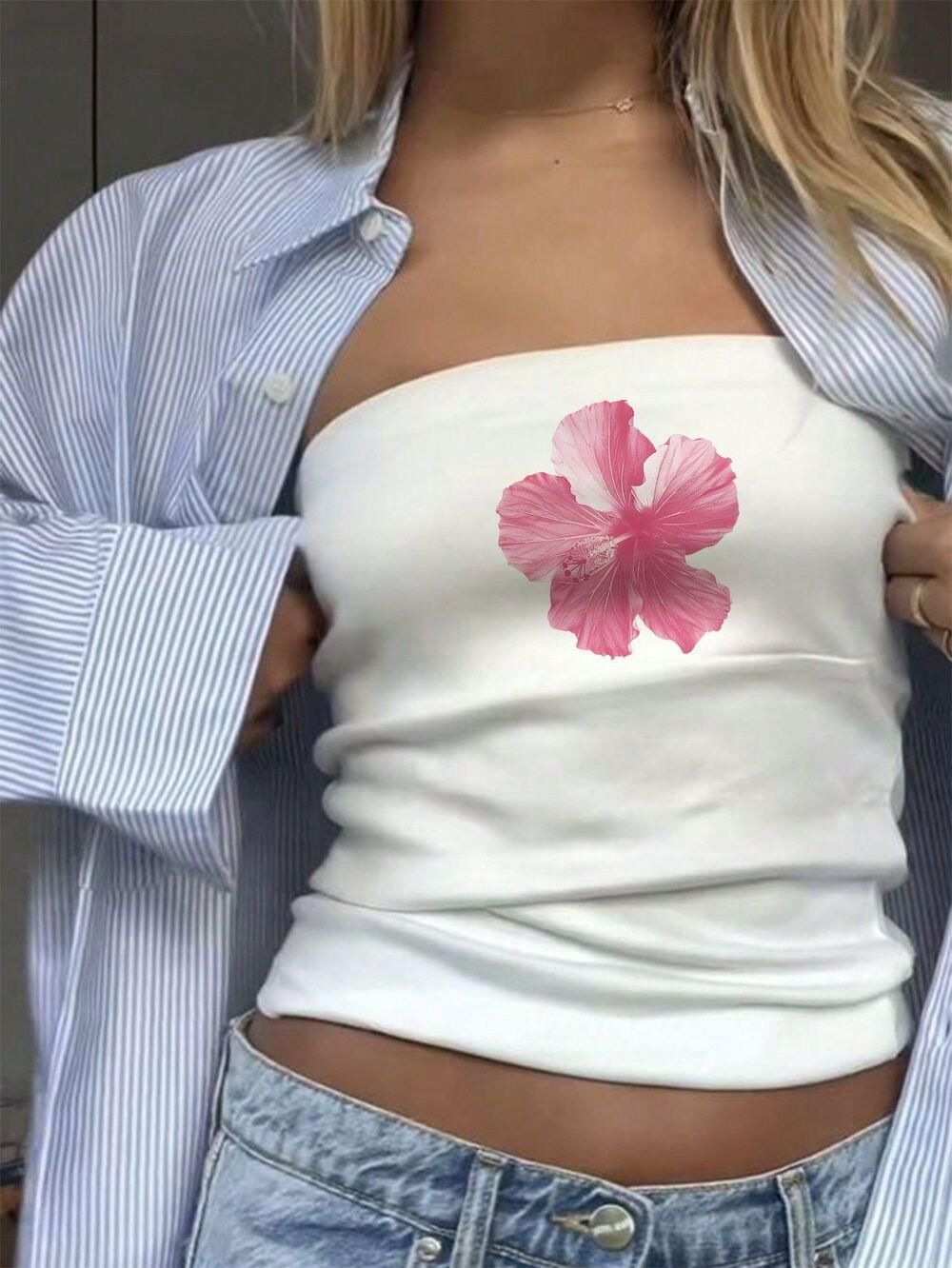 Damen Bandeau-Top mit auffälligem Statement-Aufdruck EB