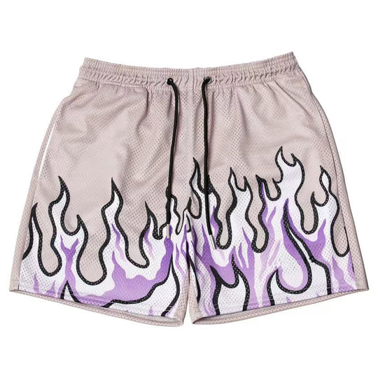 Damen Sportliche Mesh-Shorts mit trendigem Flammenmuster EB
