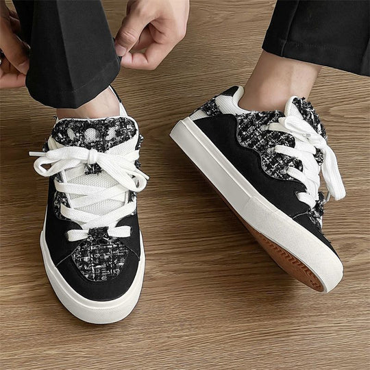 Damen Sneakers mit modischem Tweed-Design und übergroßen Schnürsenkeln EB