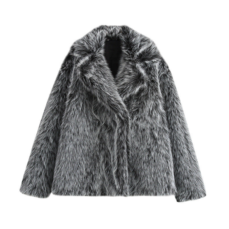 Damen Kuschelige Kunstpelzjacke mit elegantem Revers EB