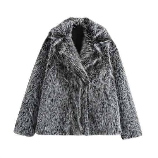 Damen Kuschelige Kunstpelzjacke mit elegantem Revers EB