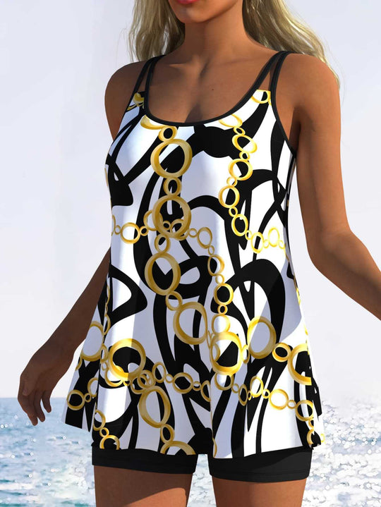 Damen Tankini mit verspieltem Streifenmuster und originellem Schnitt EB