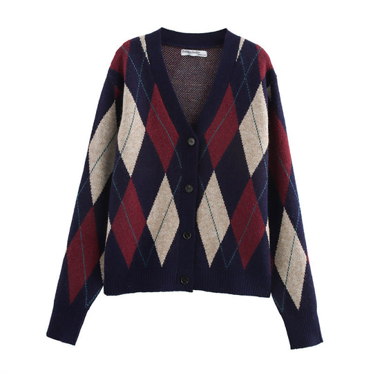 Damen gemusterte Strickjacke mit klassischen Karomotiven EB