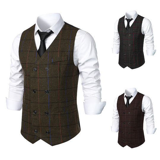 Herren elegante Karoweste mit doppelter Knopfleiste und klassischem Karo-Muster EB