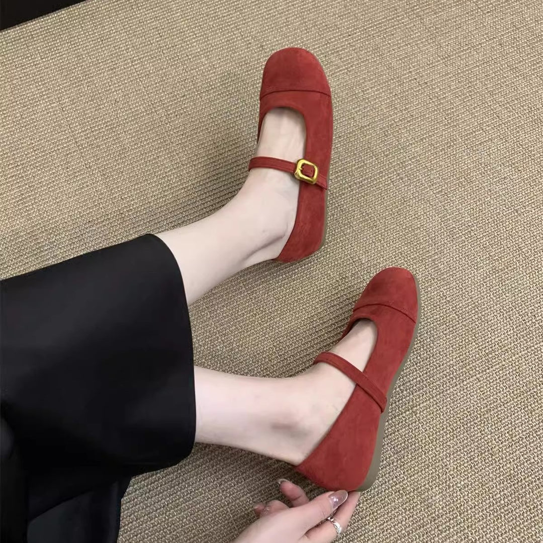 Damen Ballerinas mit modischem Riemchen und goldener Schnalle EB