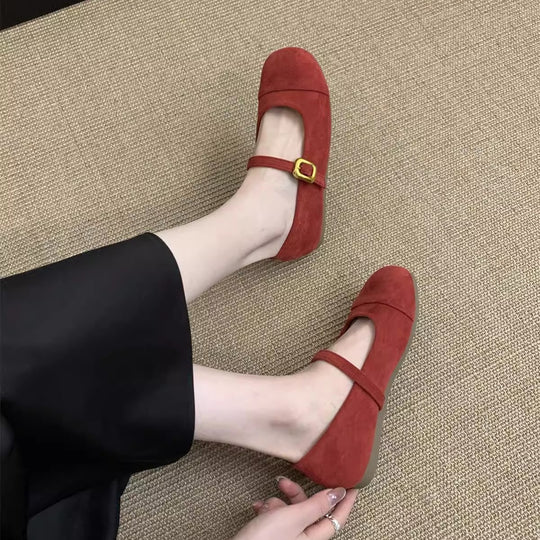 Damen Ballerinas mit modischem Riemchen und goldener Schnalle EB