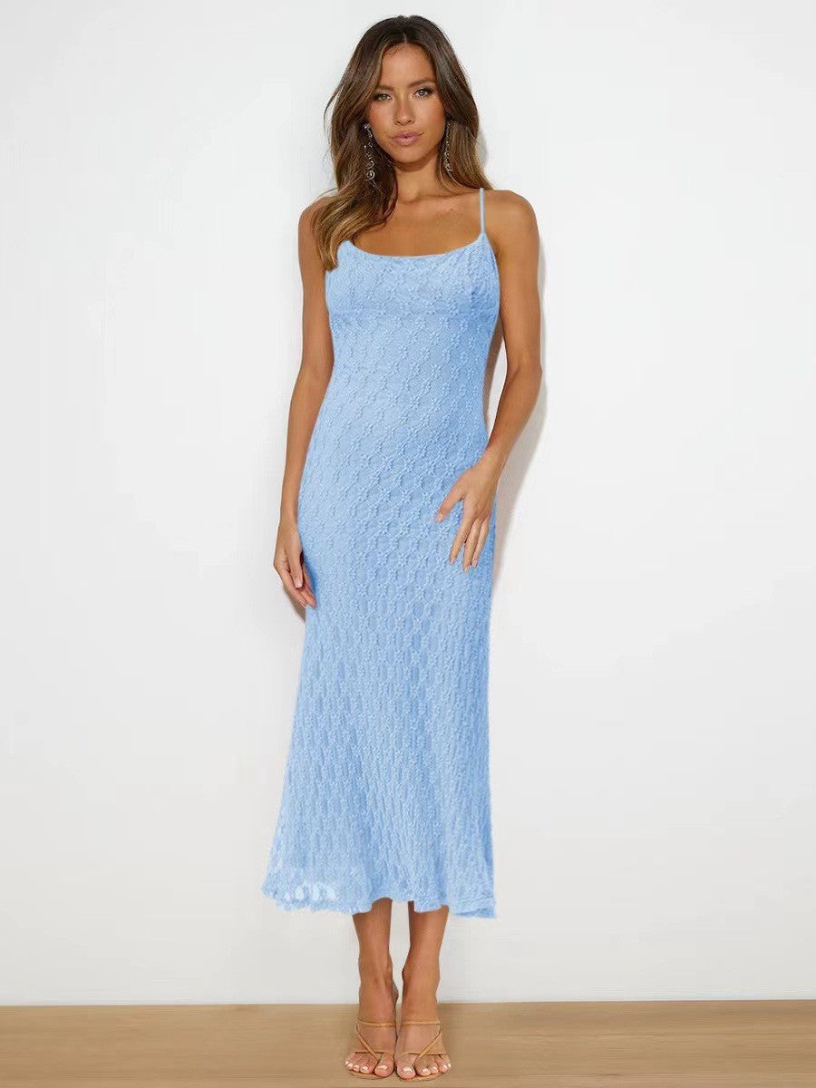 Damen Midi-Kleid mit feiner Häkeloptik und verstellbaren Trägern EB