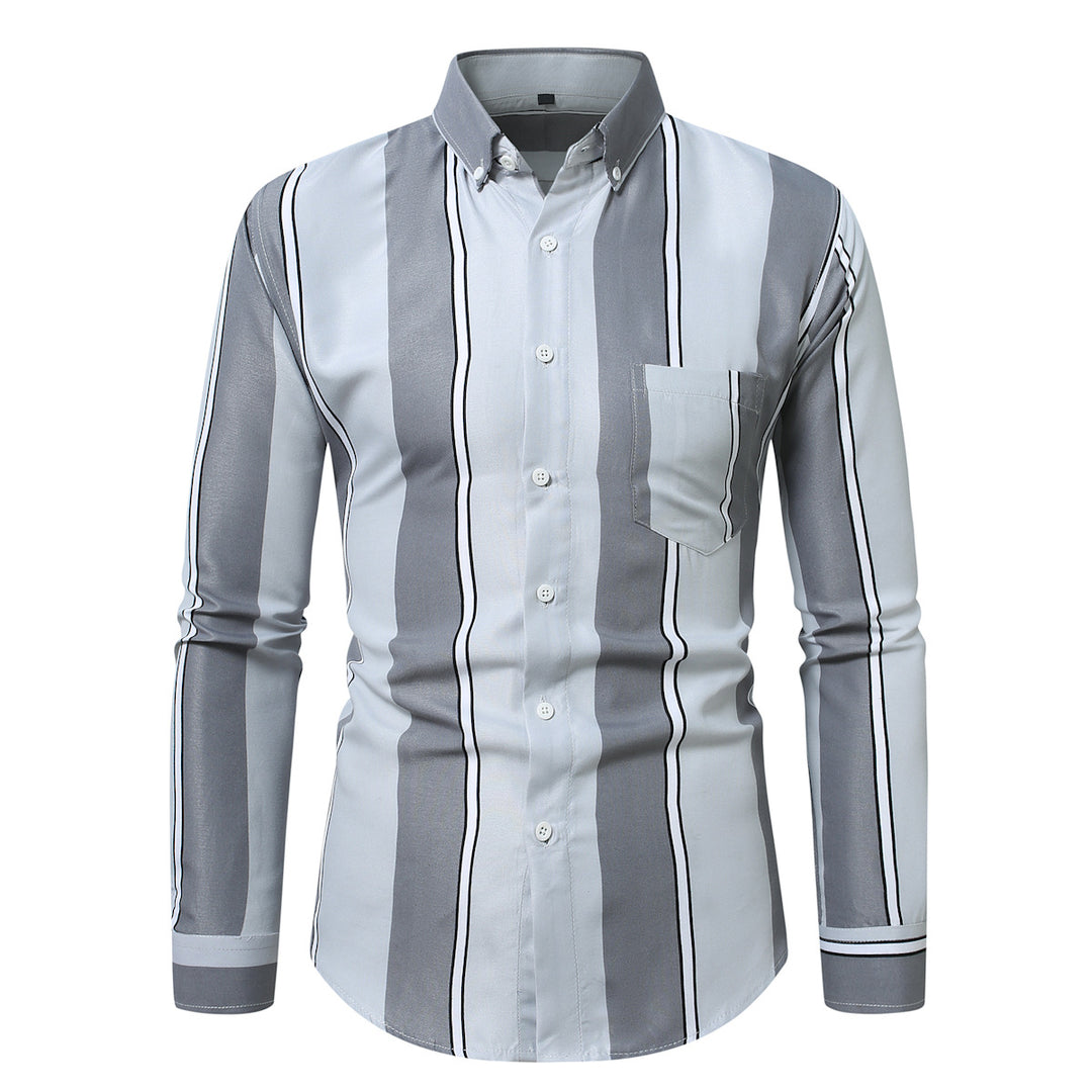 Herren nan tailliertes Langarmhemd mit vertikalem Streifenmuster und Button-Down-Kragen EB