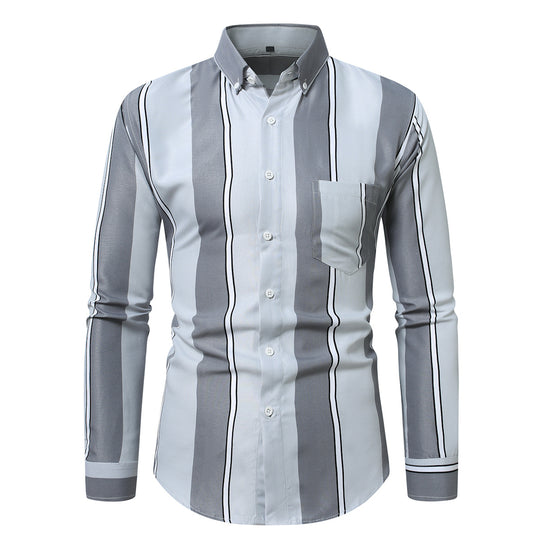 Herren nan tailliertes Langarmhemd mit vertikalem Streifenmuster und Button-Down-Kragen EB